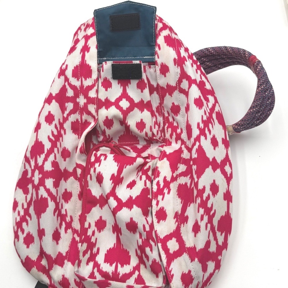 KAVU Rope Sling Bag Pink White Geometric Crossbody Backpack Cotton Canvas